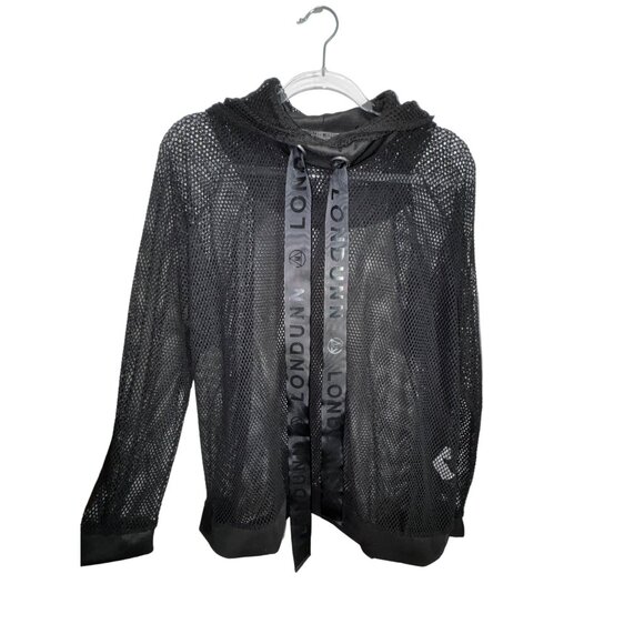 Londun By Missguided Mesh Hoodie Shirt UK 12/US 8 Black Punk Rock Stretch Y2K - Picture 1 of 8